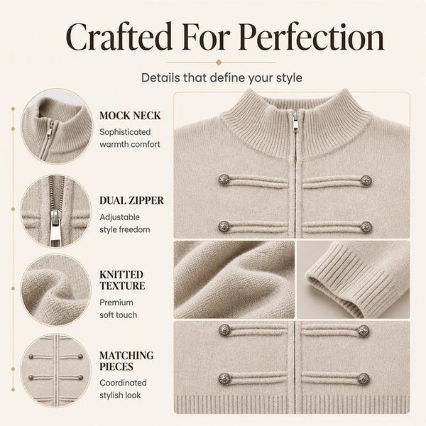 Women's Decorative Button Zip-Up Knit Cardigan
