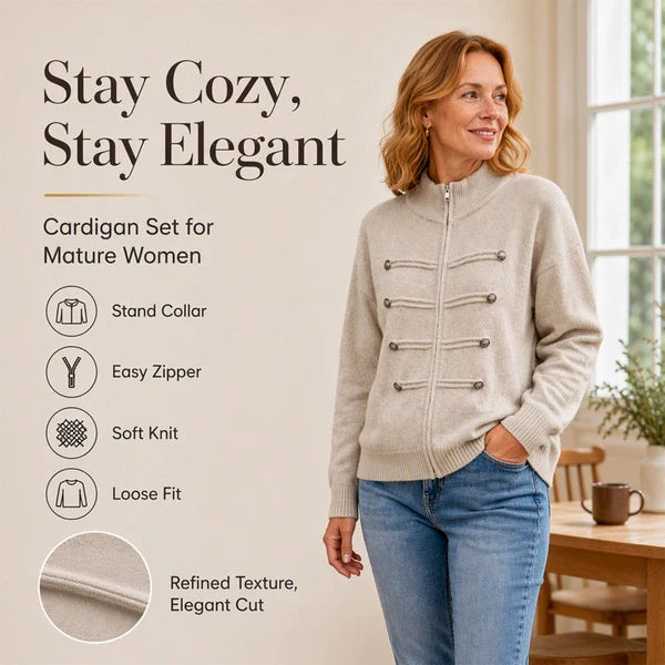 Women's Decorative Button Zip-Up Knit Cardigan