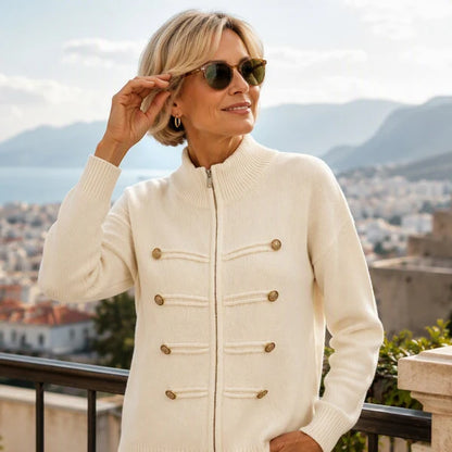 Women's Decorative Button Zip-Up Knit Cardigan