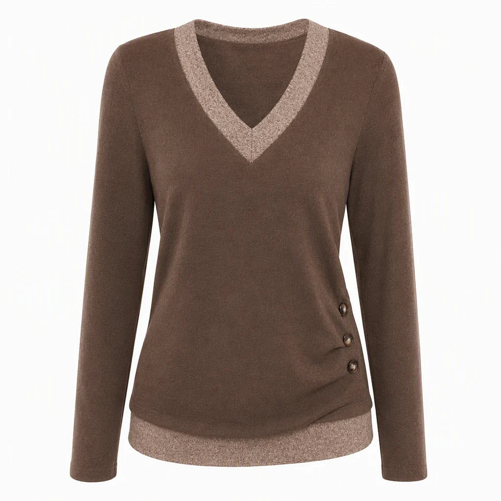 Women's Leopard Trim V-Neck Knit Top