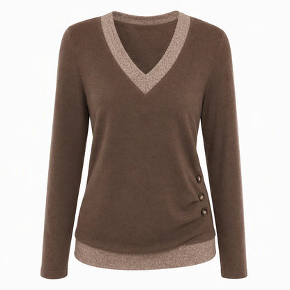 Women's Leopard Trim V-Neck Knit Top