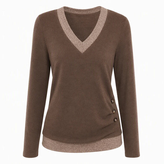 Women's Leopard Trim V-Neck Knit Top