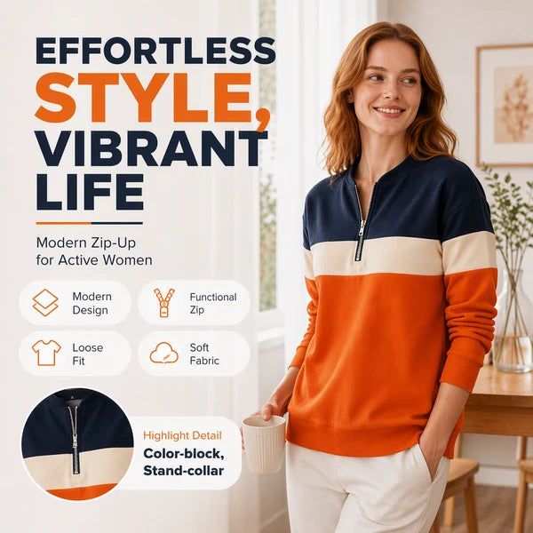 Women's Colour Block Half-Zip Sweatshirt