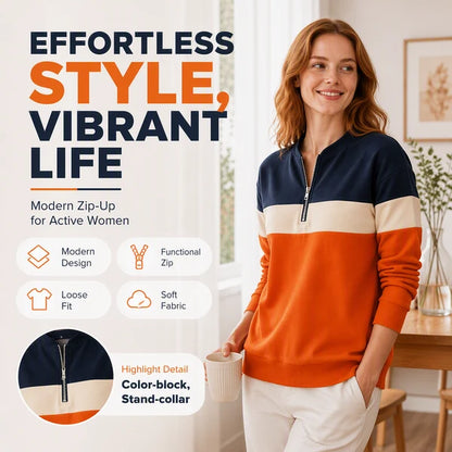 Women's Colour Block Half-Zip Sweatshirt