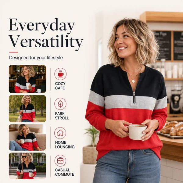 Women's Colour Block Half-Zip Sweatshirt