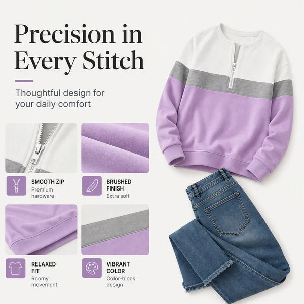 Women's Colour Block Half-Zip Sweatshirt