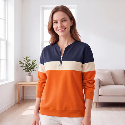 Women's Colour Block Half-Zip Sweatshirt