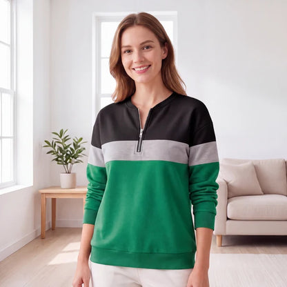 Women's Colour Block Half-Zip Sweatshirt