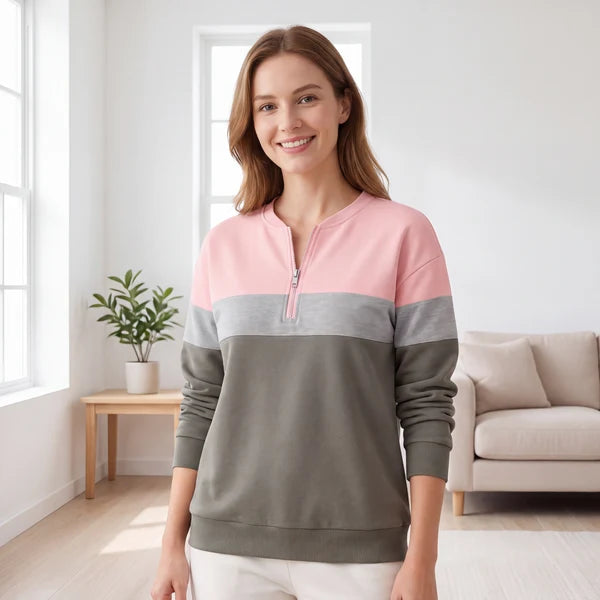 Women's Colour Block Half-Zip Sweatshirt