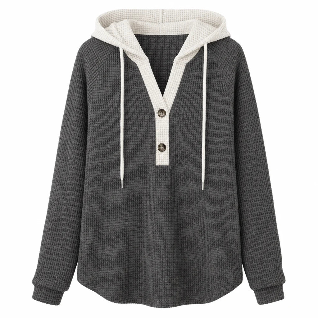Women's Waffle Knit Button-Neck Hoodie