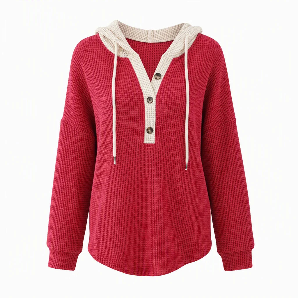 Women's Waffle Knit Button-Neck Hoodie