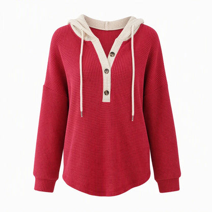 Women's Waffle Knit Button-Neck Hoodie