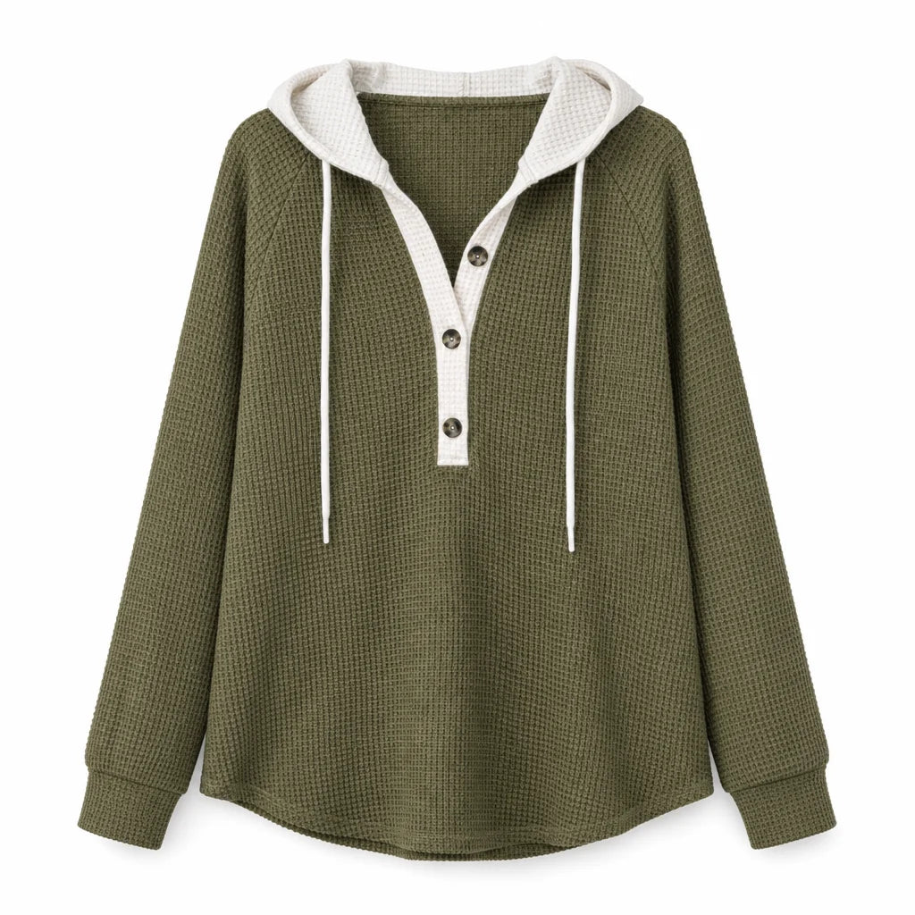 Women's Waffle Knit Button-Neck Hoodie