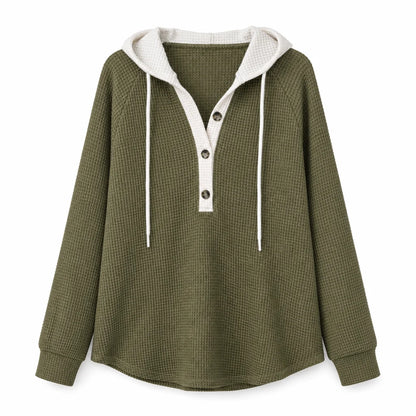 Women's Waffle Knit Button-Neck Hoodie