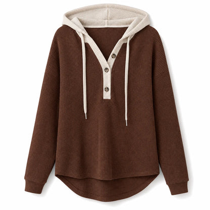 Women's Waffle Knit Button-Neck Hoodie