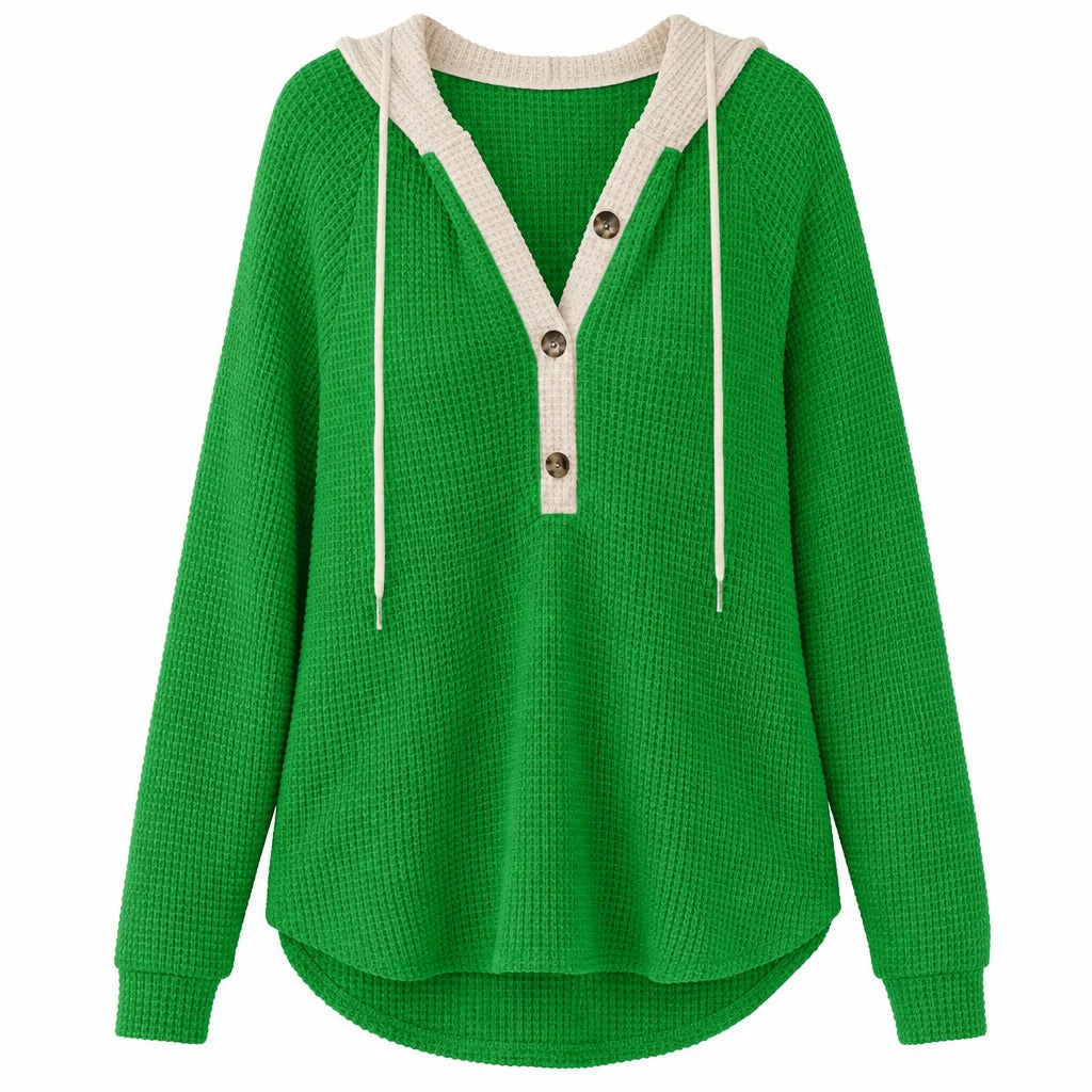 Women's Waffle Knit Button-Neck Hoodie