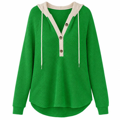 Women's Waffle Knit Button-Neck Hoodie