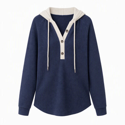 Women's Waffle Knit Button-Neck Hoodie
