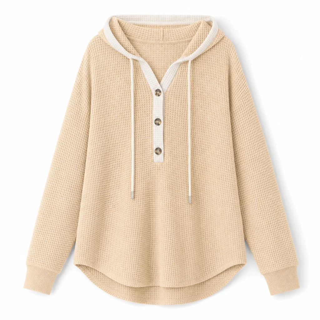 Women's Waffle Knit Button-Neck Hoodie