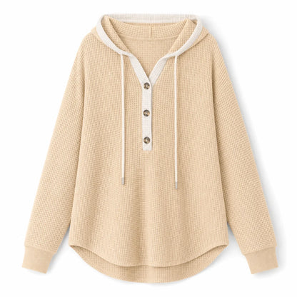 Women's Waffle Knit Button-Neck Hoodie