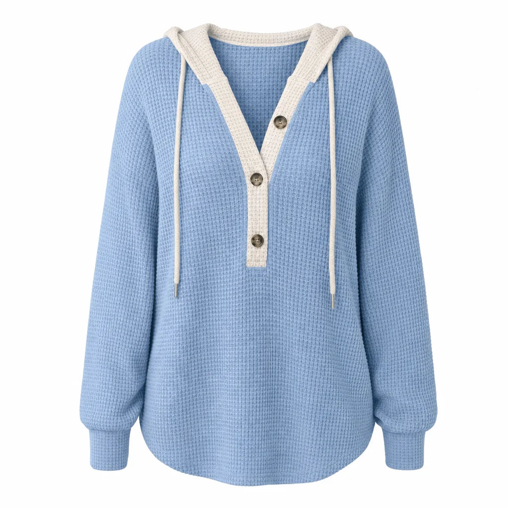 Women's Waffle Knit Button-Neck Hoodie