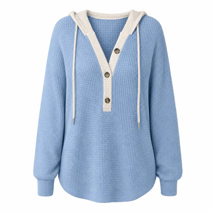 Women's Waffle Knit Button-Neck Hoodie