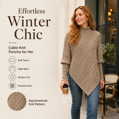 Women's Cable Knit Poncho Jumper