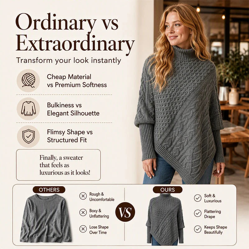 Women's Cable Knit Poncho Jumper