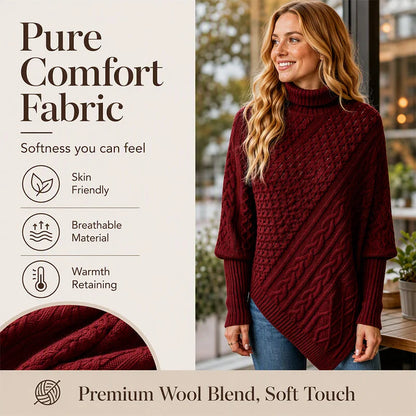 Women's Cable Knit Poncho Jumper