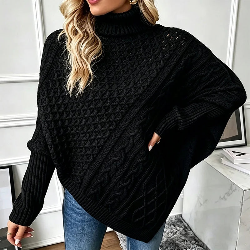 Women's Cable Knit Poncho Jumper