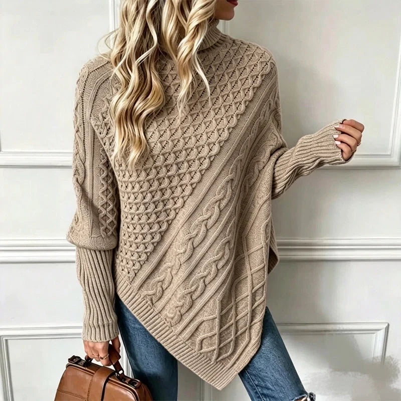 Women's Cable Knit Poncho Jumper