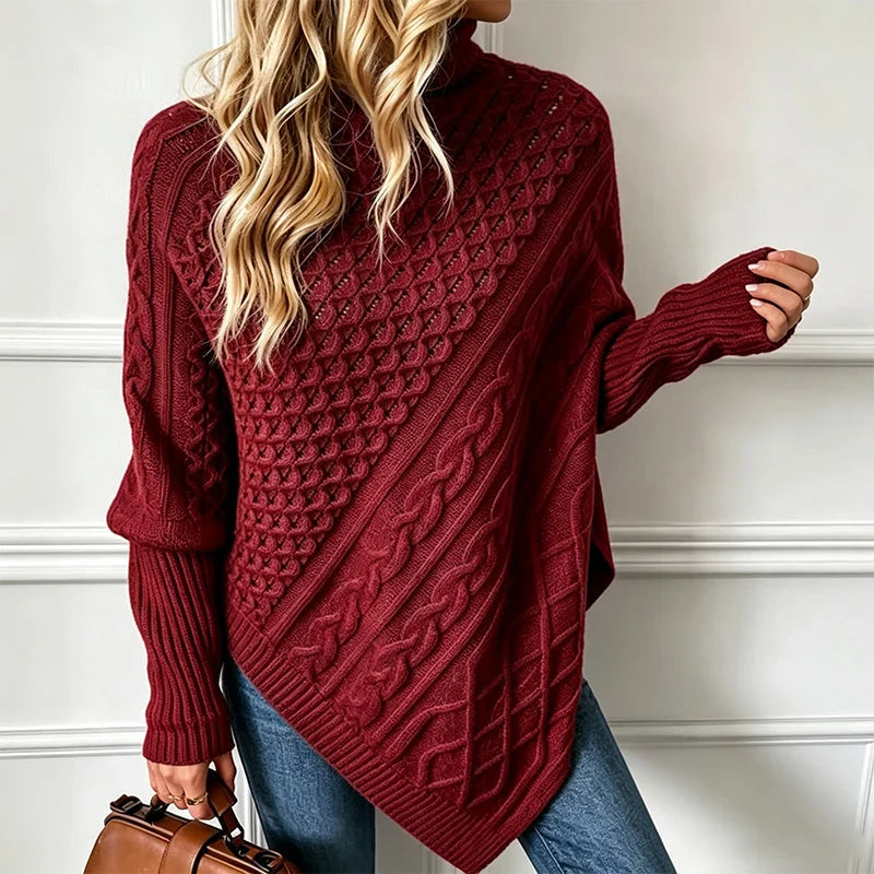 Women's Cable Knit Poncho Jumper