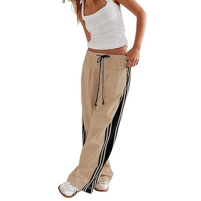 Women's Striped Drawstring Wide-Leg Trousers