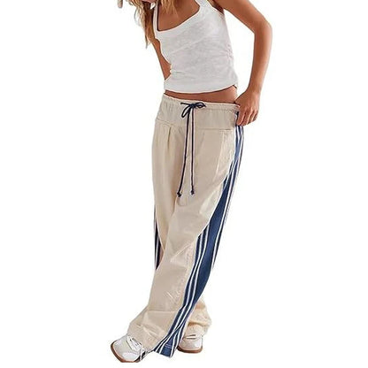 Women's Striped Drawstring Wide-Leg Trousers