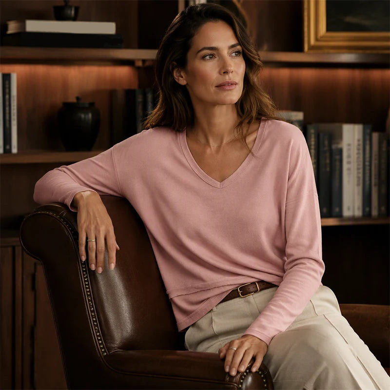 Women's Relaxed V-Neck Long Sleeve Top