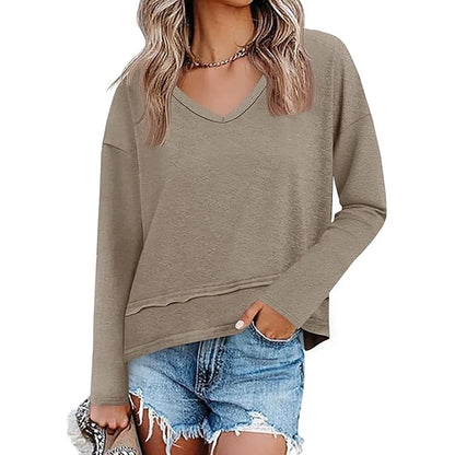 Women's Relaxed V-Neck Long Sleeve Top