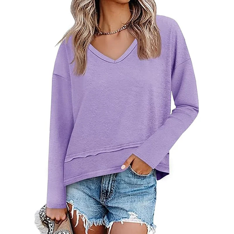 Women's Relaxed V-Neck Long Sleeve Top