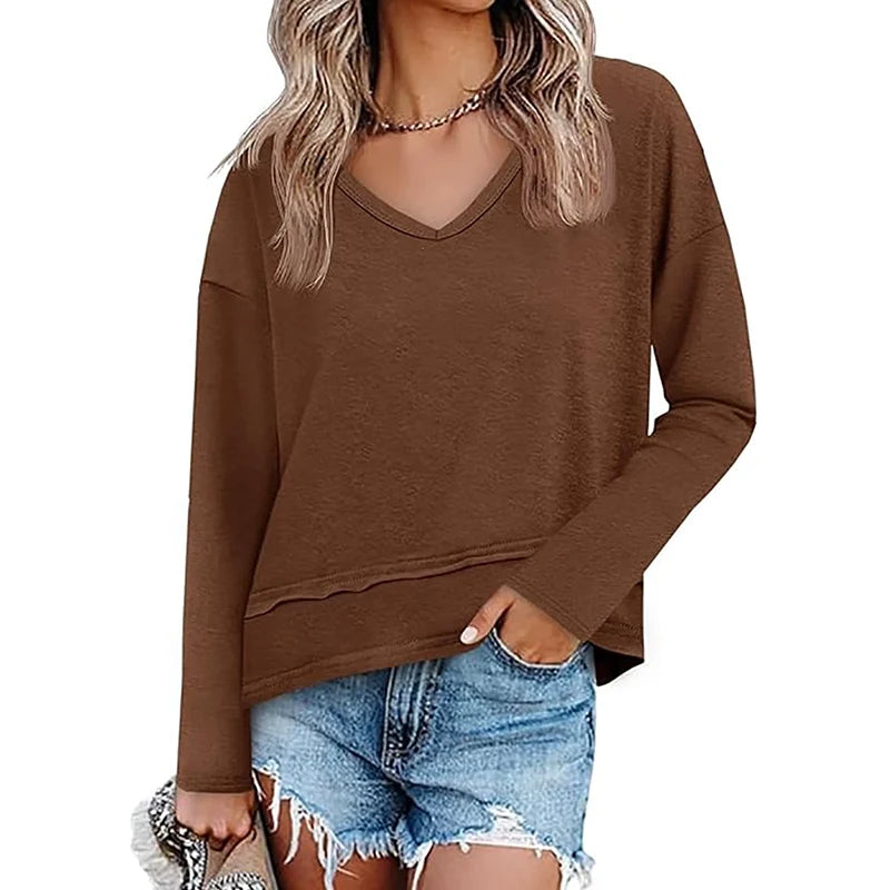 Women's Relaxed V-Neck Long Sleeve Top