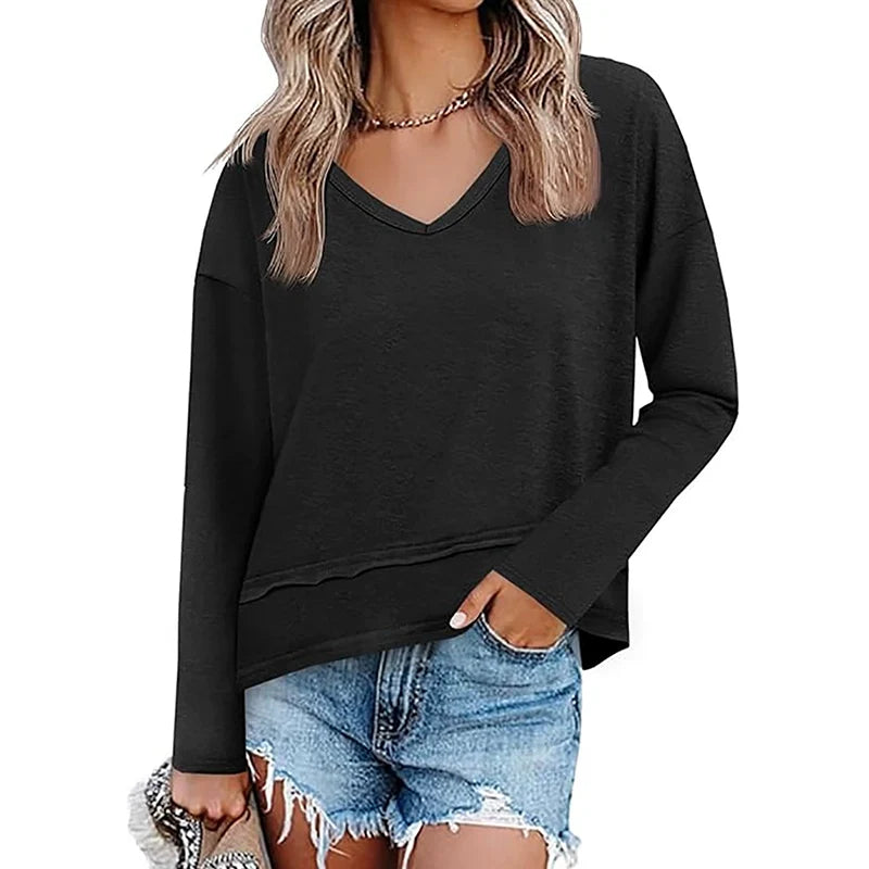 Women's Relaxed V-Neck Long Sleeve Top