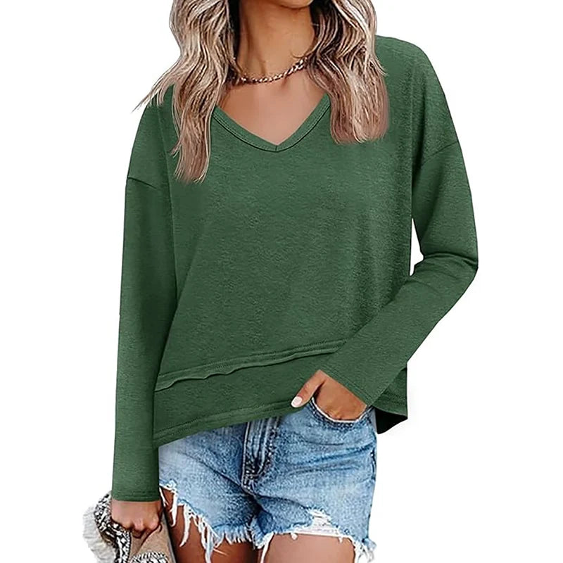 Women's Relaxed V-Neck Long Sleeve Top