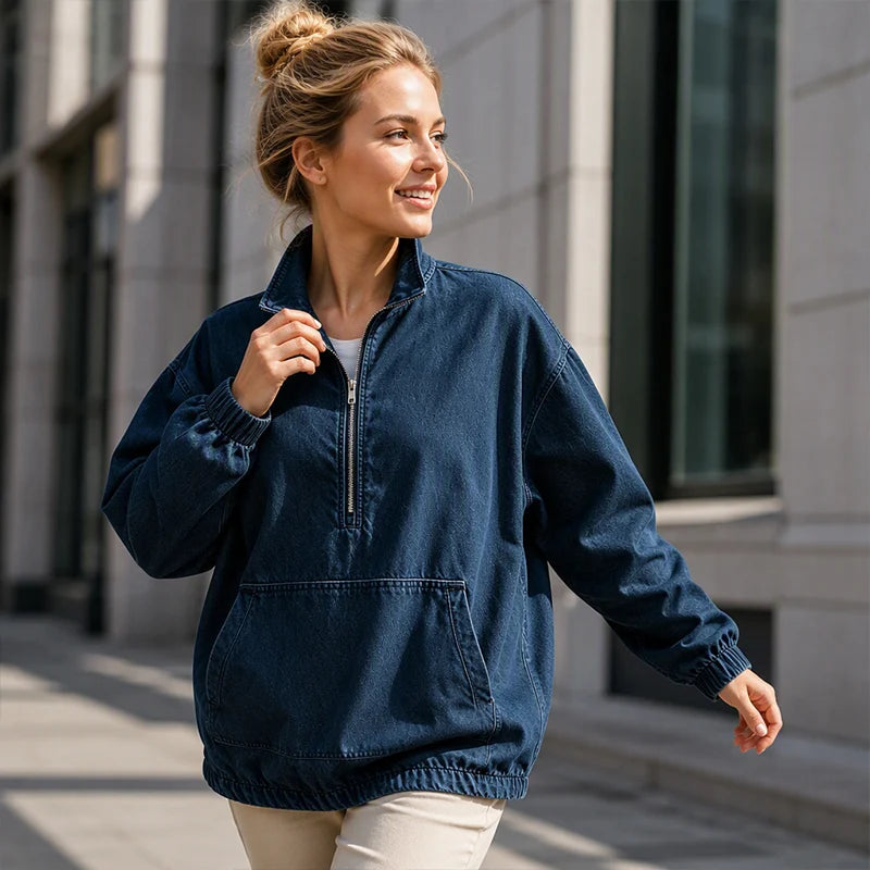 Women's Relaxed Half-Zip Denim Jacket