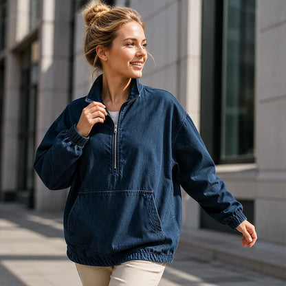 Women's Relaxed Half-Zip Denim Jacket