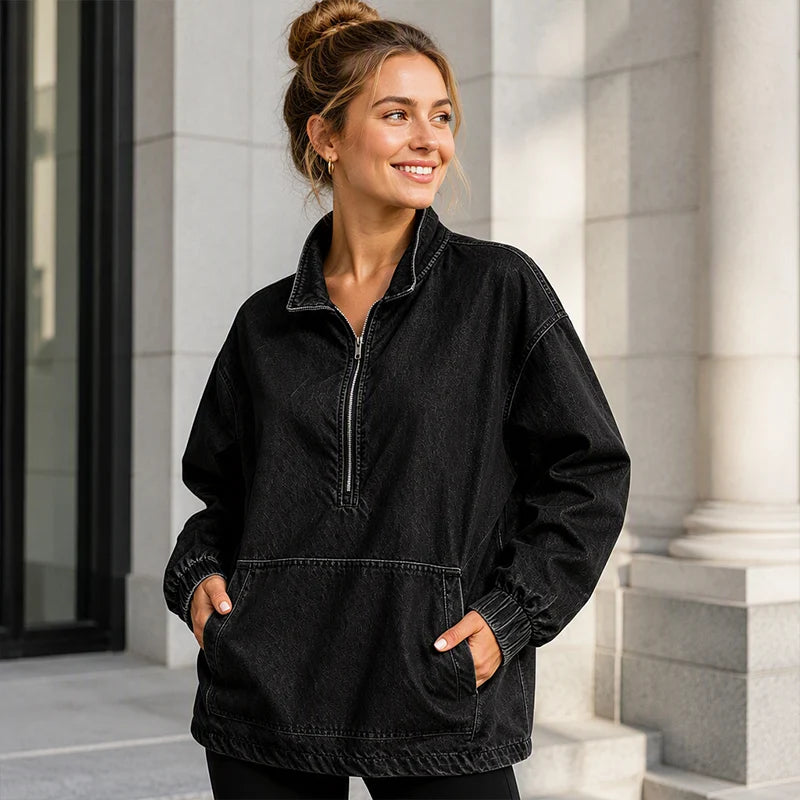 Women's Relaxed Half-Zip Denim Jacket