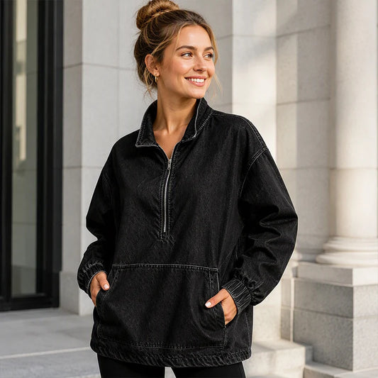 Women's Relaxed Half-Zip Denim Jacket