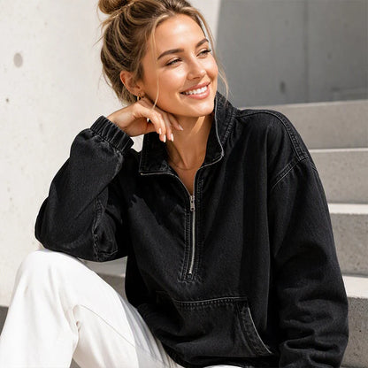 Women's Relaxed Half-Zip Denim Jacket