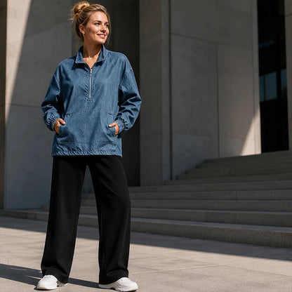 Women's Relaxed Half-Zip Denim Jacket