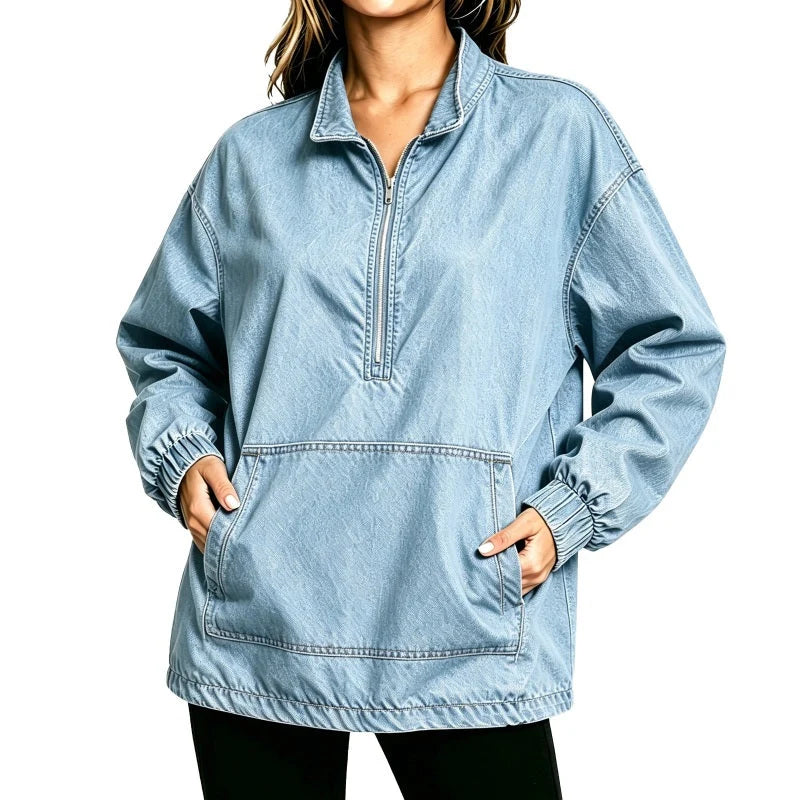 Women's Relaxed Half-Zip Denim Jacket