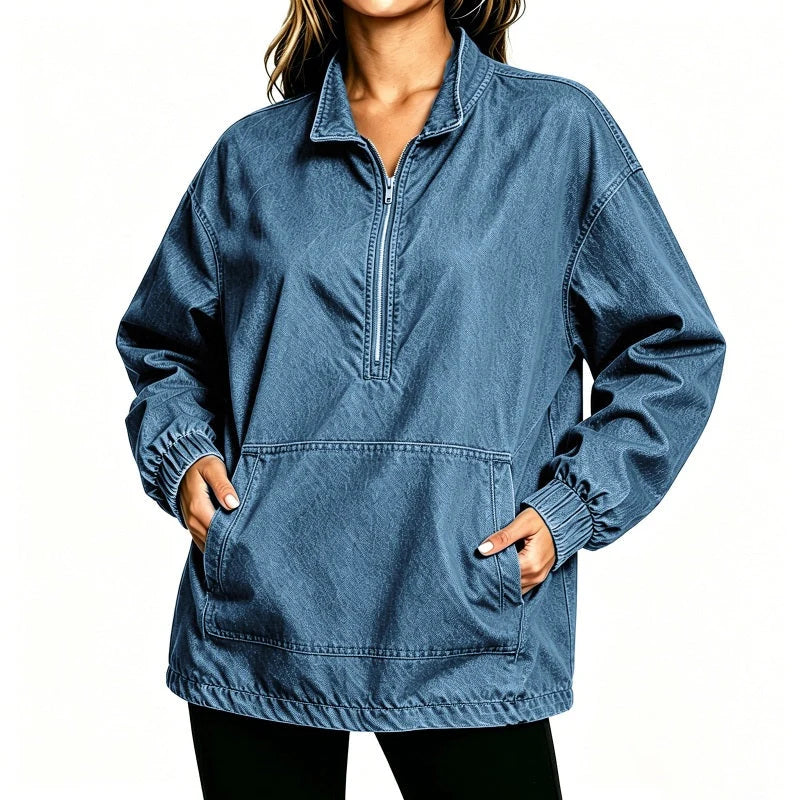 Women's Relaxed Half-Zip Denim Jacket