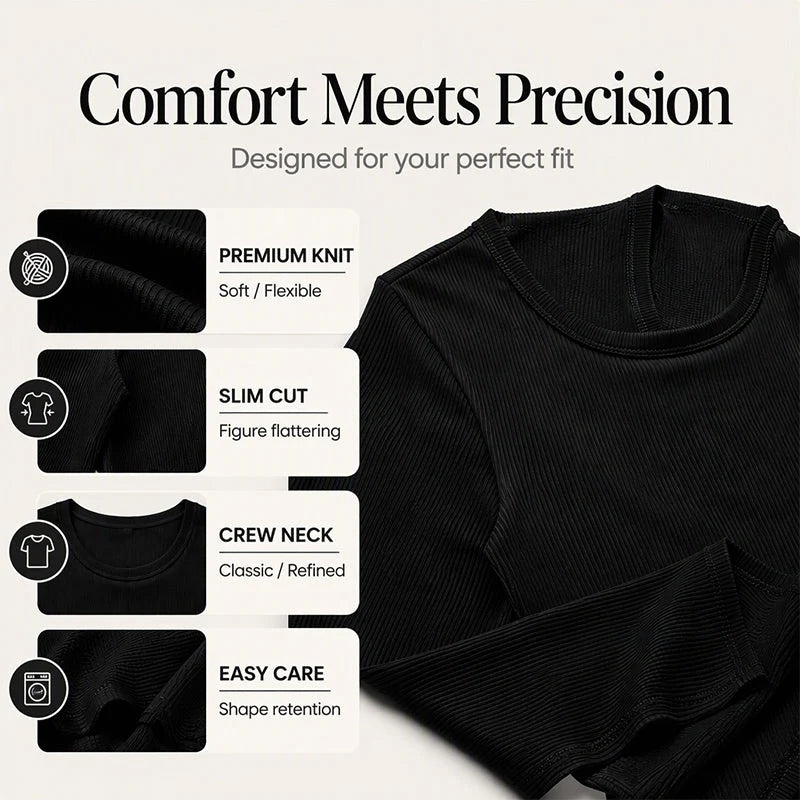 Women's Ribbed Crew Neck Long Sleeve Top