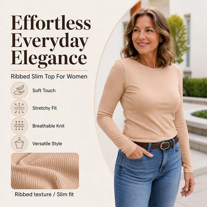 Women's Ribbed Crew Neck Long Sleeve Top